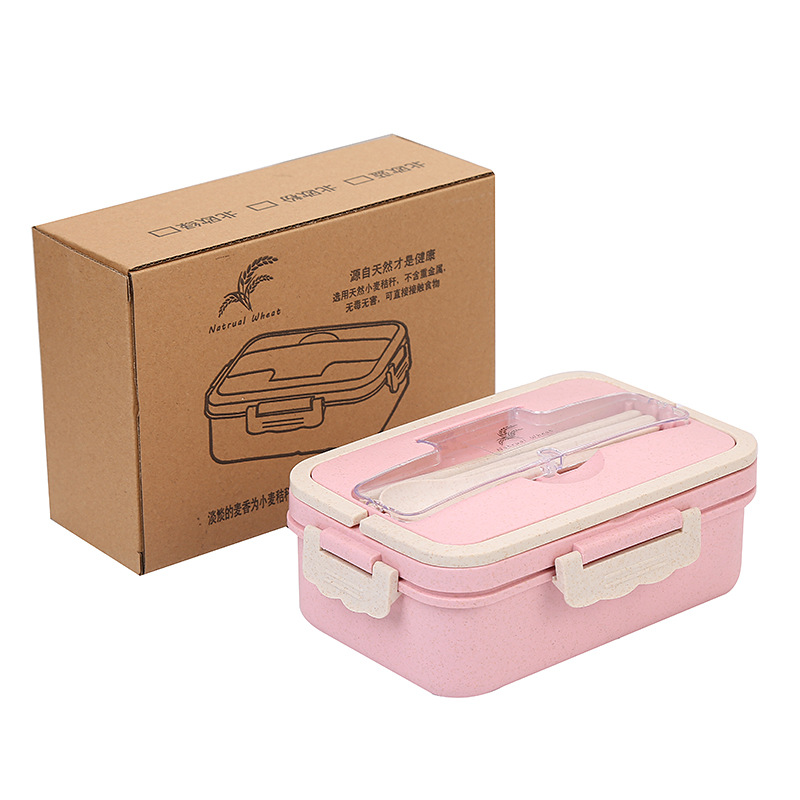 Fresh-keeping wheat straw lunch box three-grid lunch box student office worker portable lid microwave lunch box