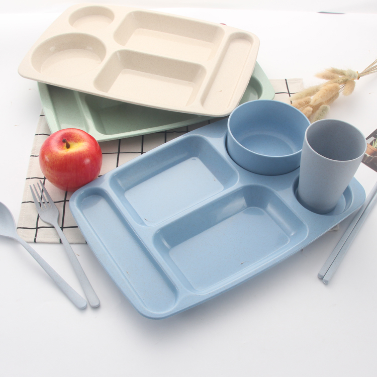 Environmental protection children's wheat straw bowls and dishes drop-proof and heat-resistant tableware six-piece set