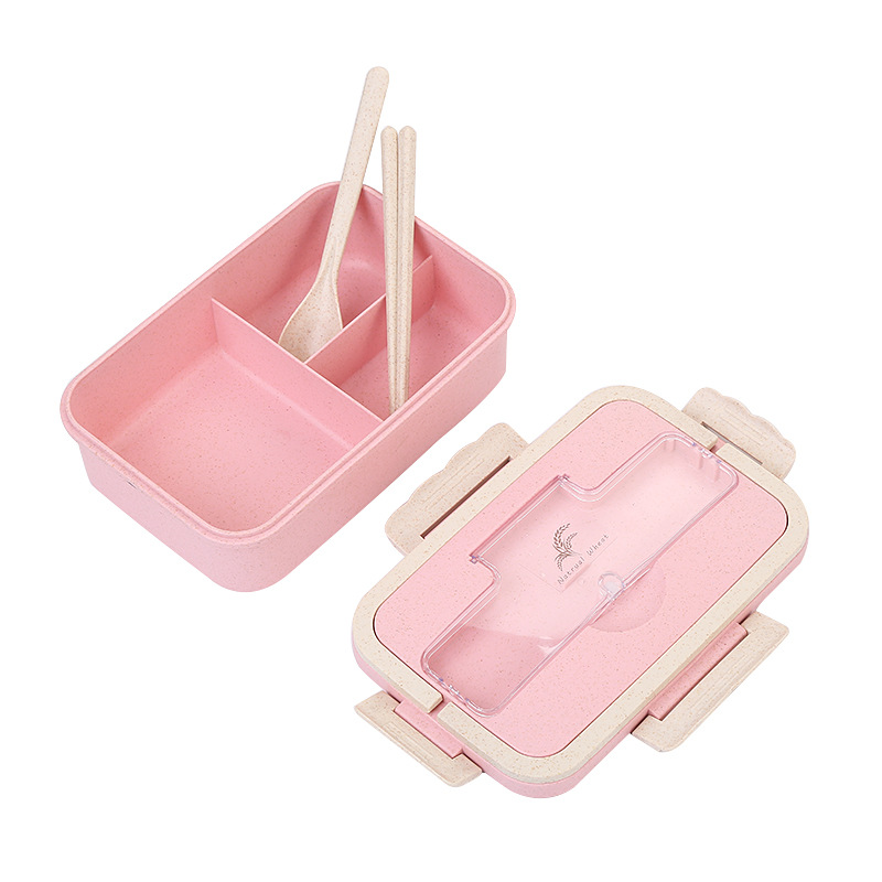 Fresh-keeping wheat straw lunch box three-grid lunch box student office worker portable lid microwave lunch box