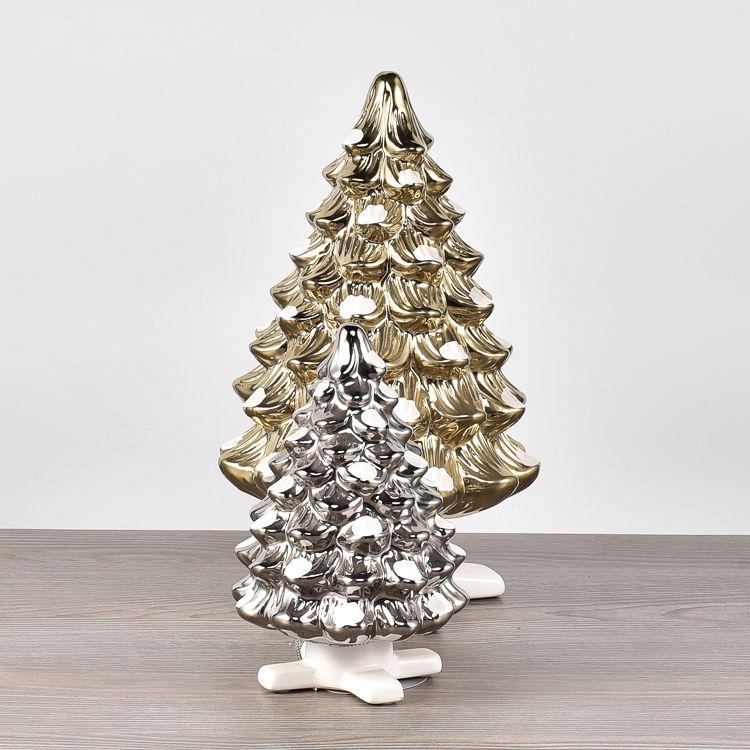 Christmas Decorations Silver Christmas Tree Small Statue Ceramic Ornaments Gift Home Hotel Store Office Decor Accessories