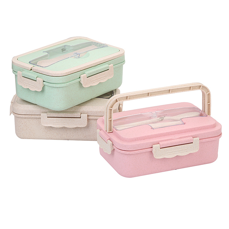 Fresh-keeping wheat straw lunch box three-grid lunch box student office worker portable lid microwave lunch box