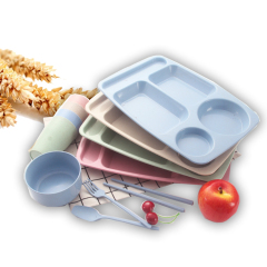 Environmental protection children's wheat straw bowls and dishes drop-proof and heat-resistant tableware six-piece set