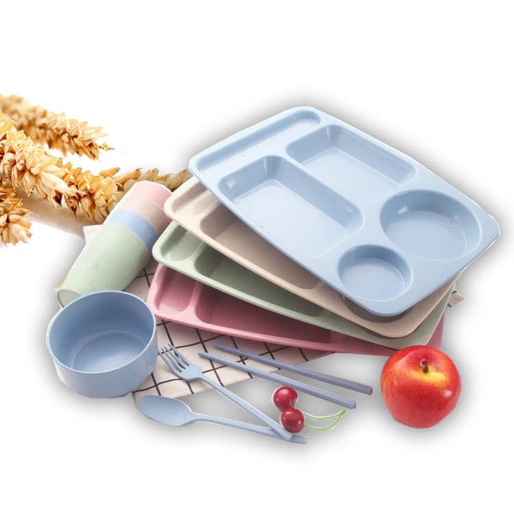 Environmental protection children's wheat straw bowls and dishes drop-proof and heat-resistant tableware six-piece set