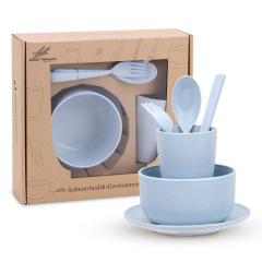 Wheat straw tableware set Plastic PP wheat fiber instant noodle bowl cup dish spoon fork chopsticks six-piece set