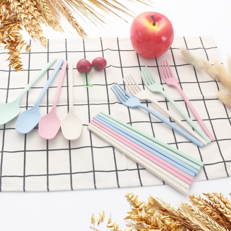 Environmental protection children's wheat straw bowls and dishes drop-proof and heat-resistant tableware six-piece set