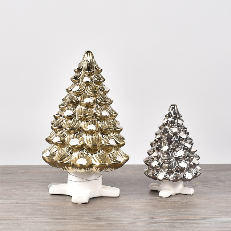 Christmas Ornaments Gift Golden Christmas Tree Small Statue Ceramic Decorations Home Hotel Store Office Decor Accessories