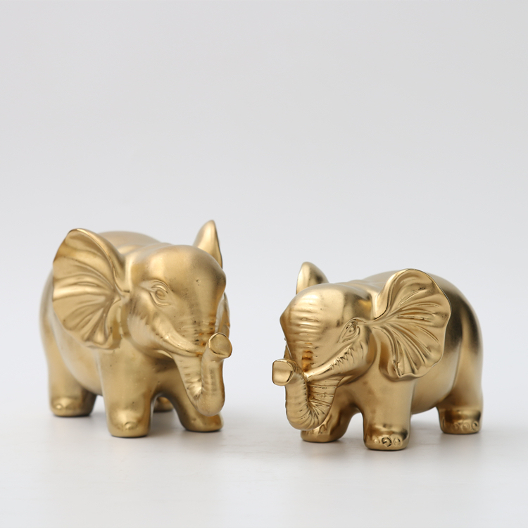Luxury Gold Plated Small Elephant Statue Art Ornaments Ceramic Decorations Modern Home Hotel Wedding Ornament Gift