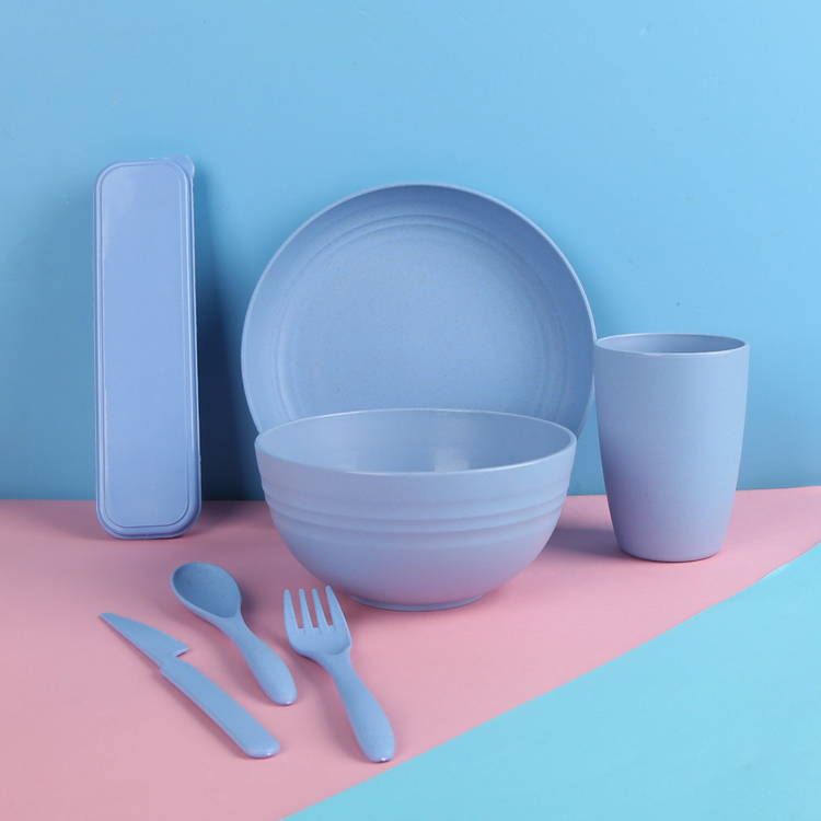 Wholesale 29 pieces of wheat straw bowls cups spoons forks chopsticks cutlery cutlery set wheat straw cutlery set plate dish