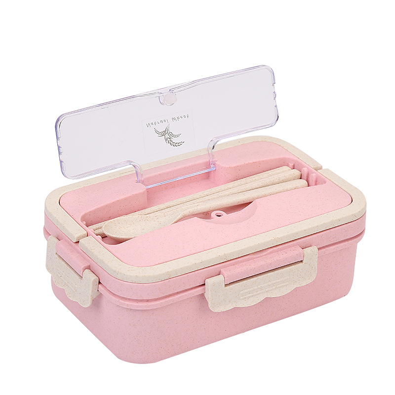 Fresh-keeping wheat straw lunch box three-grid lunch box student office worker portable lid microwave lunch box