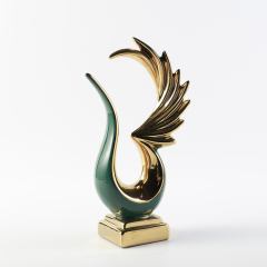 Luxury Swan Shape Art Ornaments Gold and Green Modern Simple Ceramic Decorations Home Hotel Wedding Ornament Gift