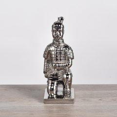 Chinese Terra-Cotta Warriors Figure Statue Ceramic Ornaments Silver Color Decorations Gift Home Hotel Wedding Decor
