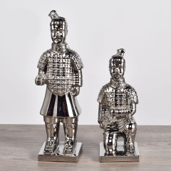 Ceramic Ornaments Terra-Cotta Warriors Figurines Ancient Soldiers Statue Silver Decorations Gift Home Hotel Wedding Decor