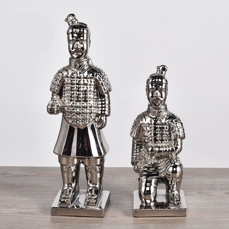Ceramic Ornaments Terra-Cotta Warriors Figurines Ancient Soldiers Statue Silver Decorations Gift Home Hotel Wedding Decor
