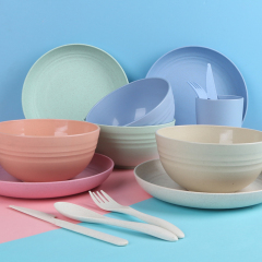 Wholesale 29 pieces of wheat straw bowls cups spoons forks chopsticks cutlery cutlery set wheat straw cutlery set plate dish