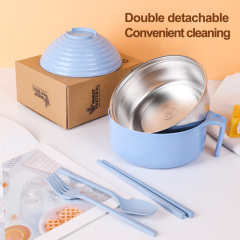 Instant noodle bowl set household instant noodle bowl with lid PP wheat 304 stainless steel kitchen accessories Bowls