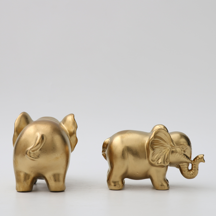 Luxury Gold Plated Small Elephant Statue Art Ornaments Ceramic Decorations Modern Home Hotel Wedding Ornament Gift