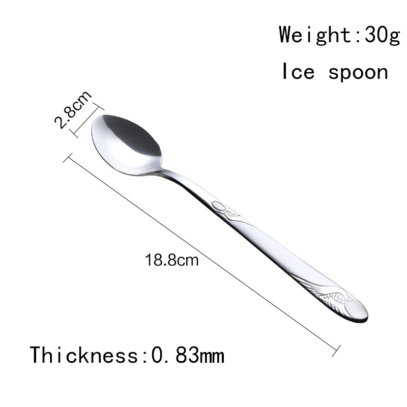 Reusable mirror polish silver color spoon stainless steel ice spoons scoops with long handle