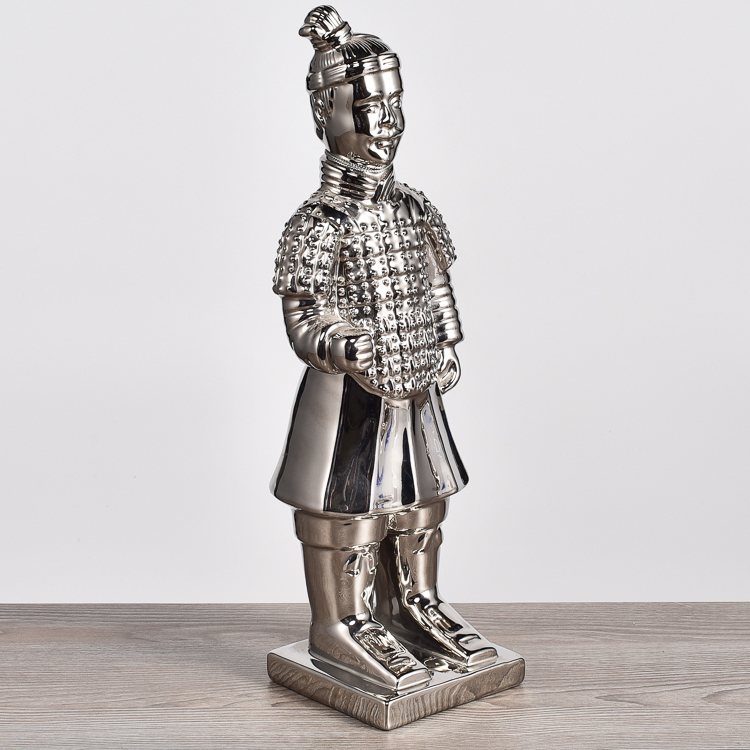 Ceramic Ornaments Terra-Cotta Warriors Figurines Ancient Soldiers Statue Silver Decorations Gift Home Hotel Wedding Decor