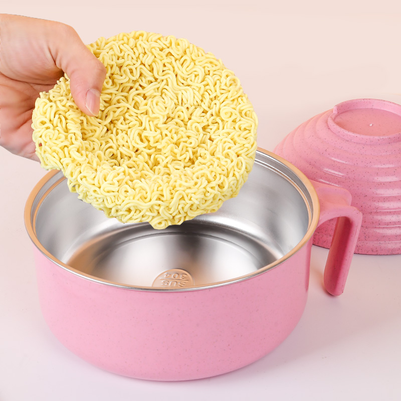Instant noodle bowl set household instant noodle bowl with lid PP wheat 304 stainless steel kitchen accessories Bowls