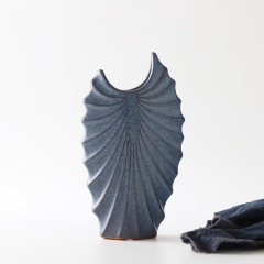 Nordic Style Wedding Decorative Shell Shape Flower Vase Classic Retro Blue Ceramic Vase Home Restaurant Hotel Decoration