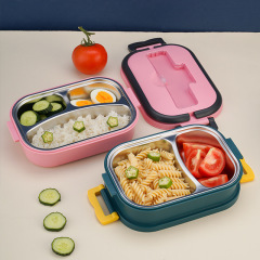 Student canteen pp portable stainless lunch box with spoon and chopsticks can microwave oven compartment adult lunch box