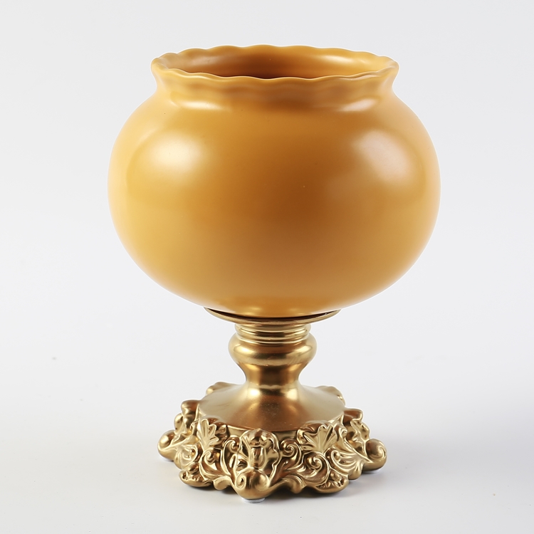 European Luxury Design Round Shape Ceramic Vase Gold Flower Vase Stand Home Restaurant Wedding Hotel Decoration