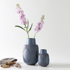 Nordic Style Ceramic Flower Vase Modern Grey Blue Indoor Decorative Tabletop Vase Home Restaurant Hotel Decoration