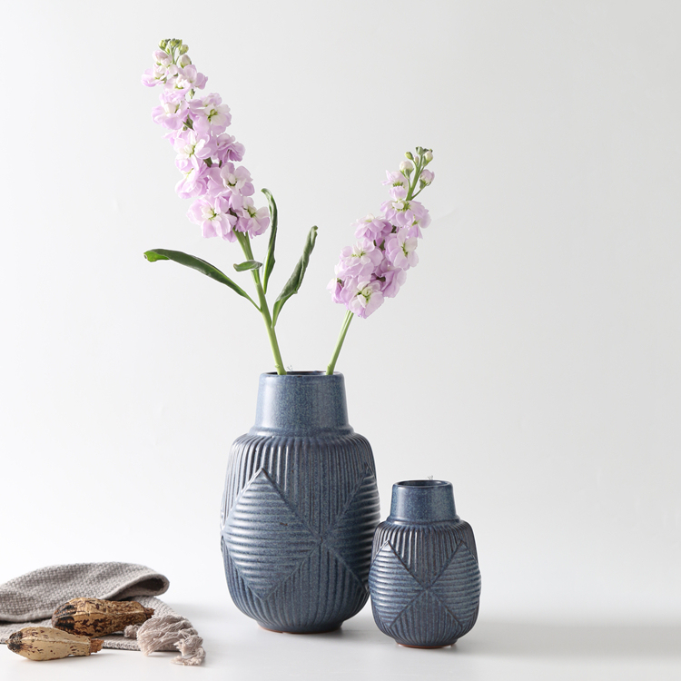 Nordic Style Ceramic Flower Vase Modern Grey Blue Indoor Decorative Tabletop Vase Home Restaurant Hotel Decoration