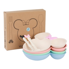 Minnie mouse shape 3-piece baby dinner plate set bamboo children's dinner plate set with fork and spoon dinnerware