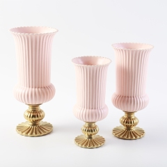 Nordic Style Ceramic Vase Stripe Round Shape Flower Vase Wedding Decorative Tabletop Vase Home Restaurant Hotel Decoration