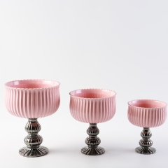 European Style Ceramic Vase Nordic Stripe Wedding Decoration Round Shape Flower Vase Modern Home Restaurant Hotel Decoration