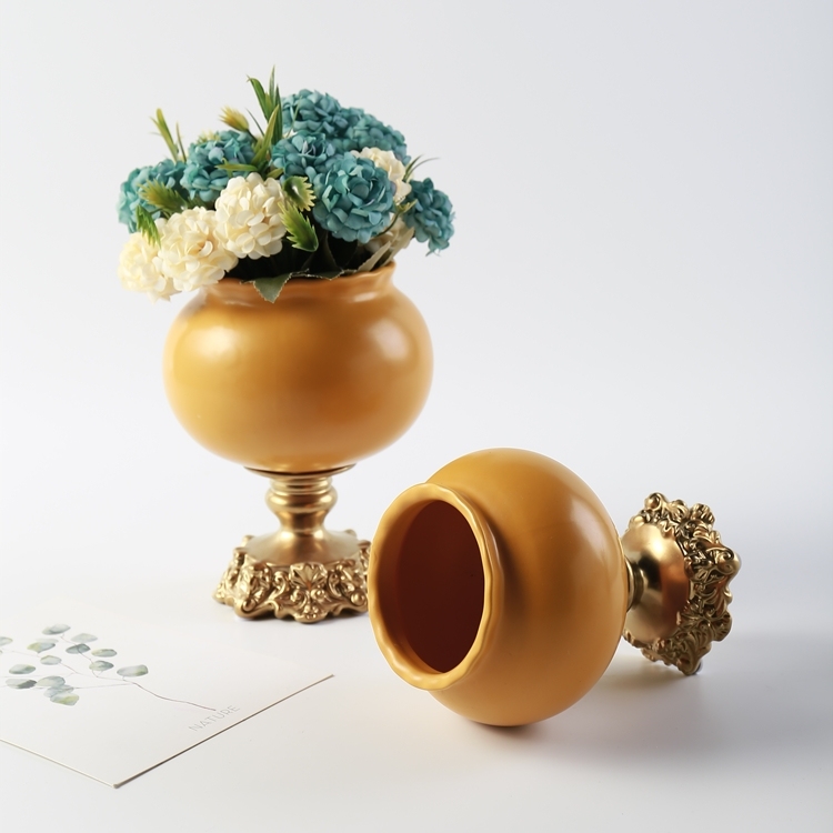 European Luxury Design Round Shape Ceramic Vase Gold Flower Vase Stand Home Restaurant Wedding Hotel Decoration
