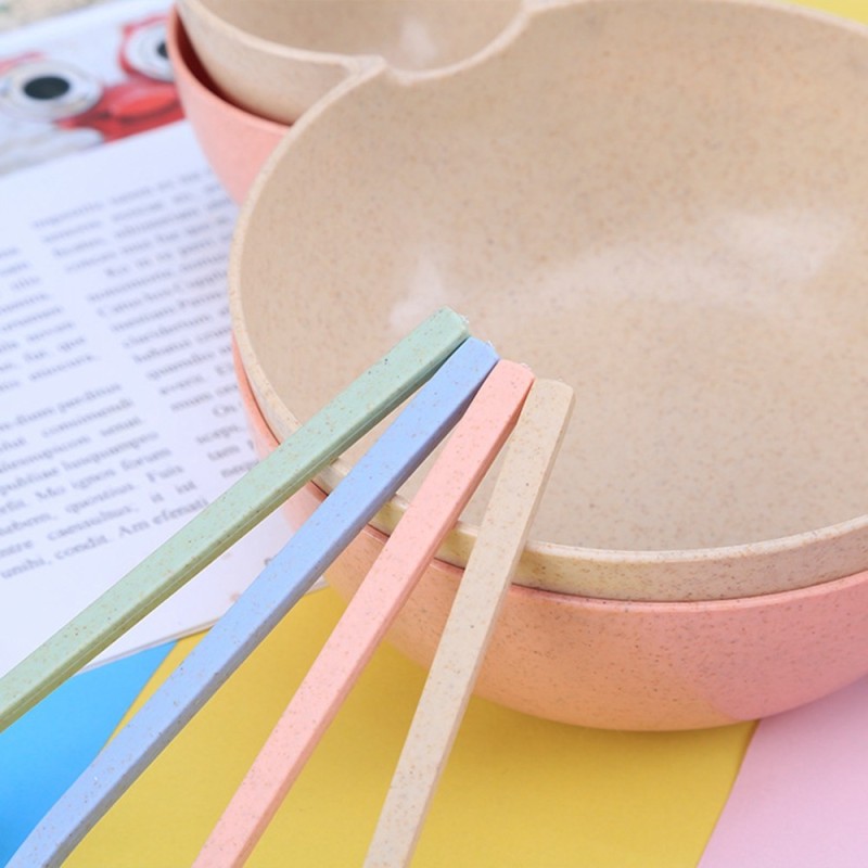 Mickey Mouse kids children plate wheat straw cutlery sets bowl fork spoon and chopsticks tableware baby tableware