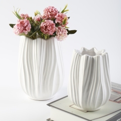 Nordic Style Flower Shape Ceramic Vase White Flower Vase Wedding Decorative Home Restaurant Hotel Decoration
