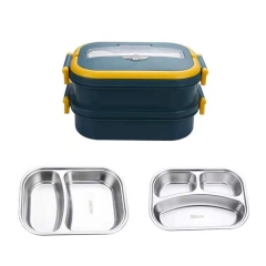 Student canteen pp portable stainless lunch box with spoon and chopsticks can microwave oven compartment adult lunch box