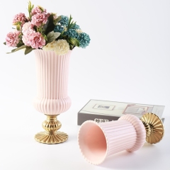 Nordic Style Ceramic Vase Stripe Round Shape Flower Vase Wedding Decorative Tabletop Vase Home Restaurant Hotel Decoration