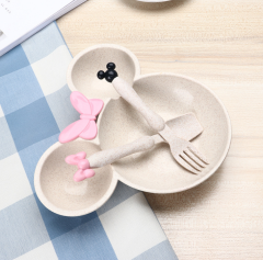 Minnie mouse shape 3-piece baby dinner plate set bamboo children's dinner plate set with fork and spoon dinnerware