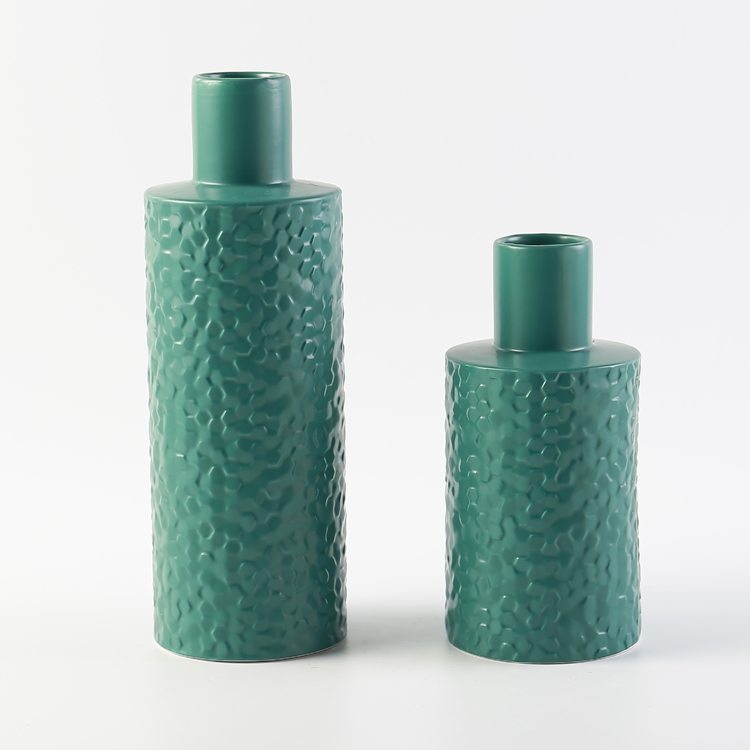 Retro Green Ceramic Flower Vase Nordic Matte Cylinder Vase Modern Home Restaurant Wedding Hotel Decoration