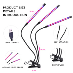Light Plant Growth 3 Head LED Plant Light Plant Growth Led Tube Light With USB Port