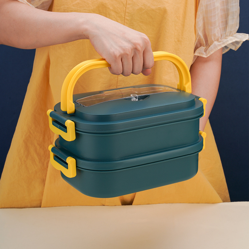 Student canteen pp portable stainless lunch box with spoon and chopsticks can microwave oven compartment adult lunch box