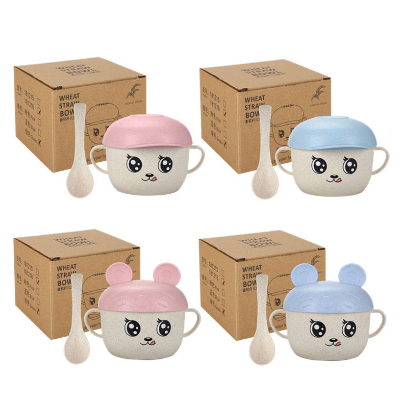 Wheat straw children's tableware bowl spoon set insulated noodle soup bowl cartoon baby bowl complementary food tableware