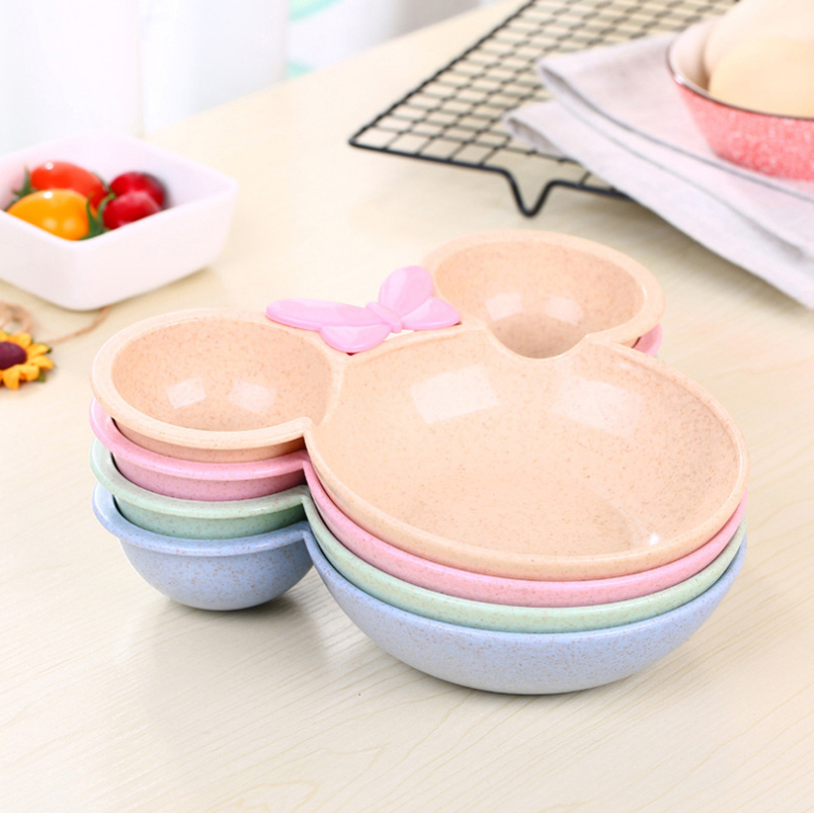 Minnie mouse shape 3-piece baby dinner plate set bamboo children's dinner plate set with fork and spoon dinnerware