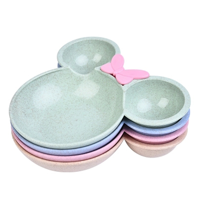 Minnie mouse shape 3-piece baby dinner plate set bamboo children's dinner plate set with fork and spoon dinnerware