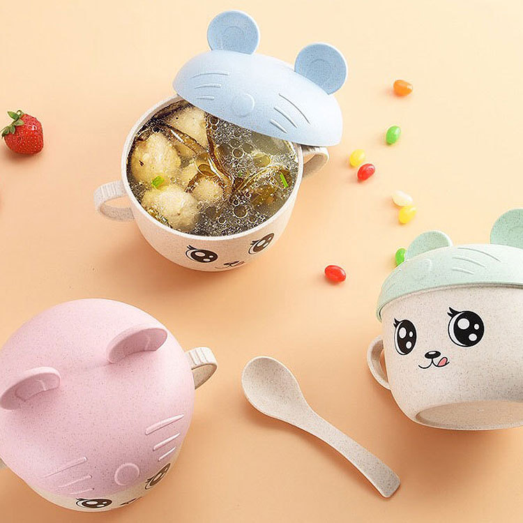 Wheat straw children's tableware bowl spoon set insulated noodle soup bowl cartoon baby bowl complementary food tableware