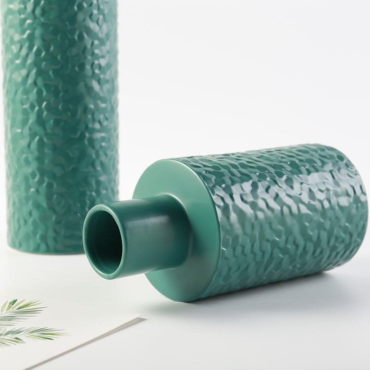 Retro Green Ceramic Flower Vase Nordic Matte Cylinder Vase Modern Home Restaurant Wedding Hotel Decoration