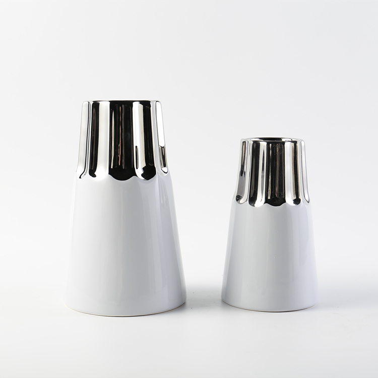 Nordic Style White With Silver Plating Ceramic Vase Modern Classic Flower Vase Home Restaurant Wedding Hotel Decoration