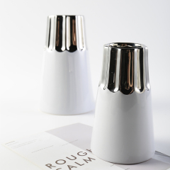 Nordic Style White With Silver Plating Ceramic Vase Modern Classic Flower Vase Home Restaurant Wedding Hotel Decoration