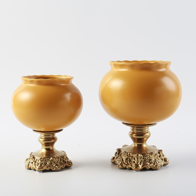 European Luxury Design Round Shape Ceramic Vase Gold Flower Vase Stand Home Restaurant Wedding Hotel Decoration