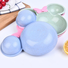 Minnie mouse shape 3-piece baby dinner plate set bamboo children's dinner plate set with fork and spoon dinnerware