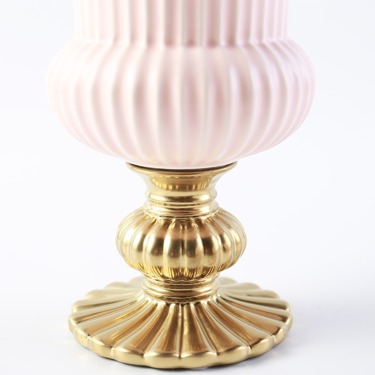 Nordic Style Ceramic Vase Stripe Round Shape Flower Vase Wedding Decorative Tabletop Vase Home Restaurant Hotel Decoration